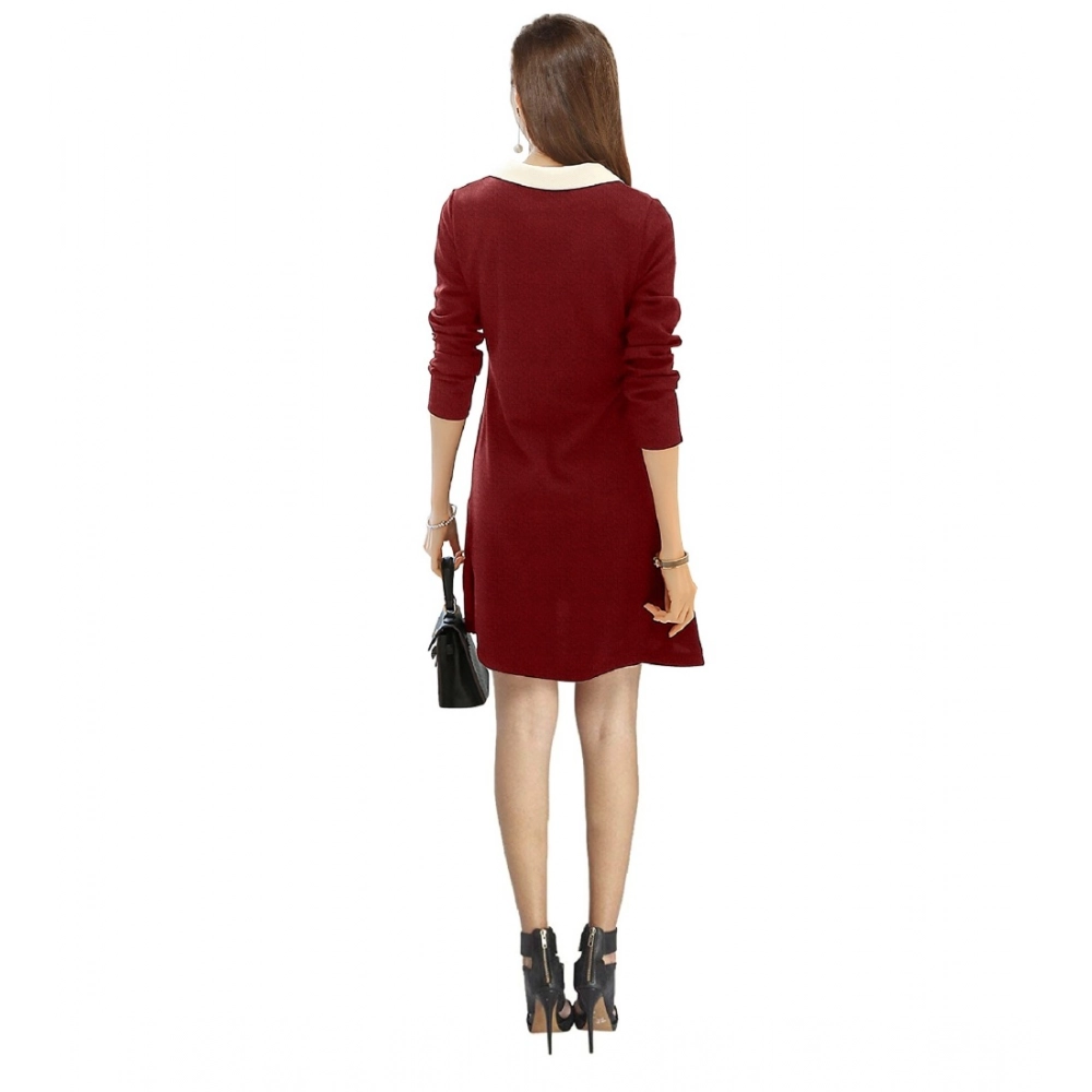 Generic Women's Polyester Solid Collar 3-4th Dress (Maroon) - Image 5