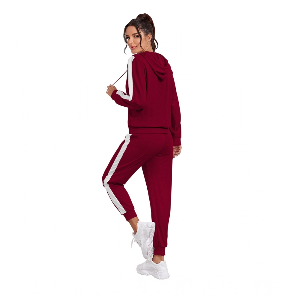 Generic Women's Knitting stretchable Solid Hooded Neck Full Sleeve Track Suit (Maroon) - Image 5