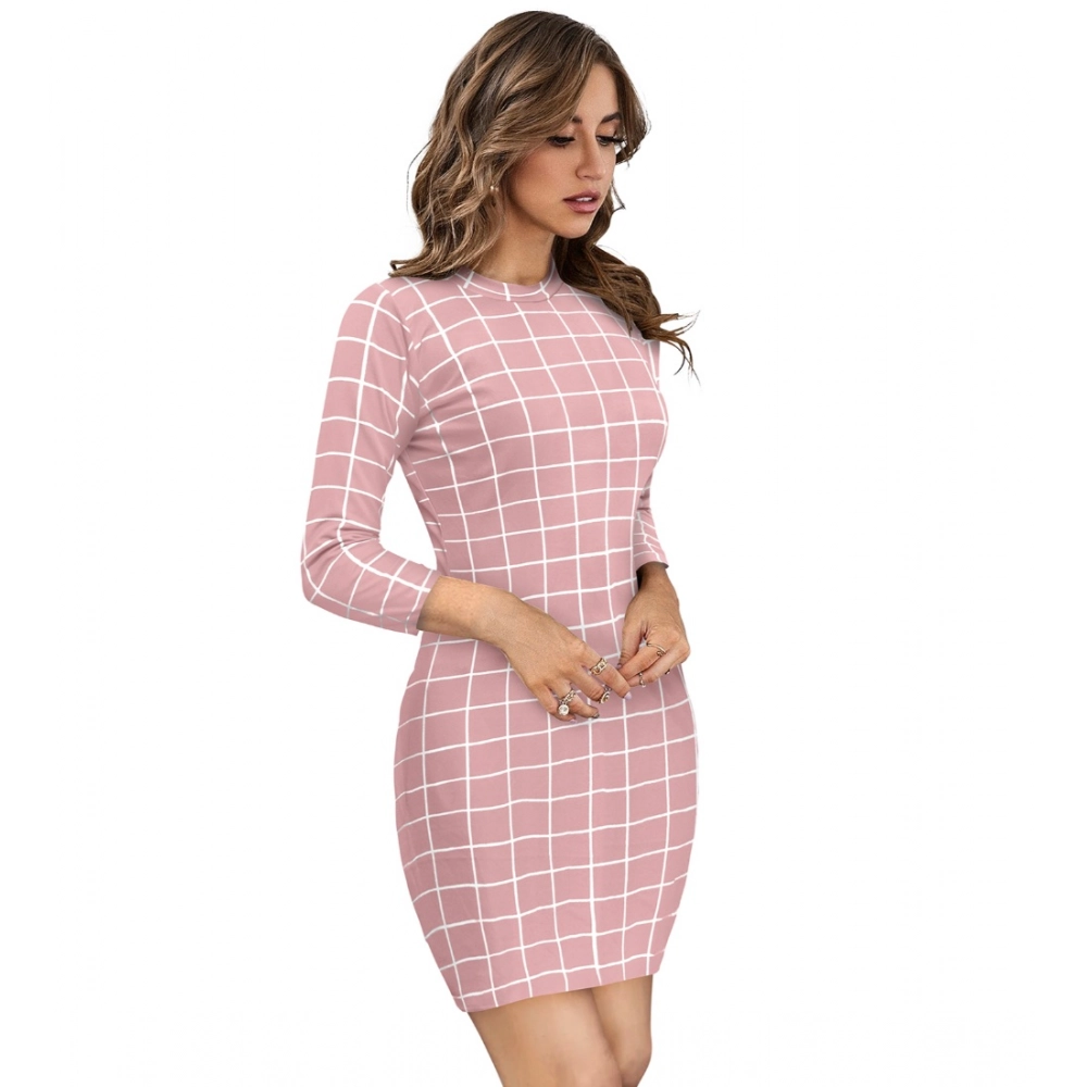 Generic Women's Polyester Solid High Neck Full Sleeve Dress (Peach) - Image 4