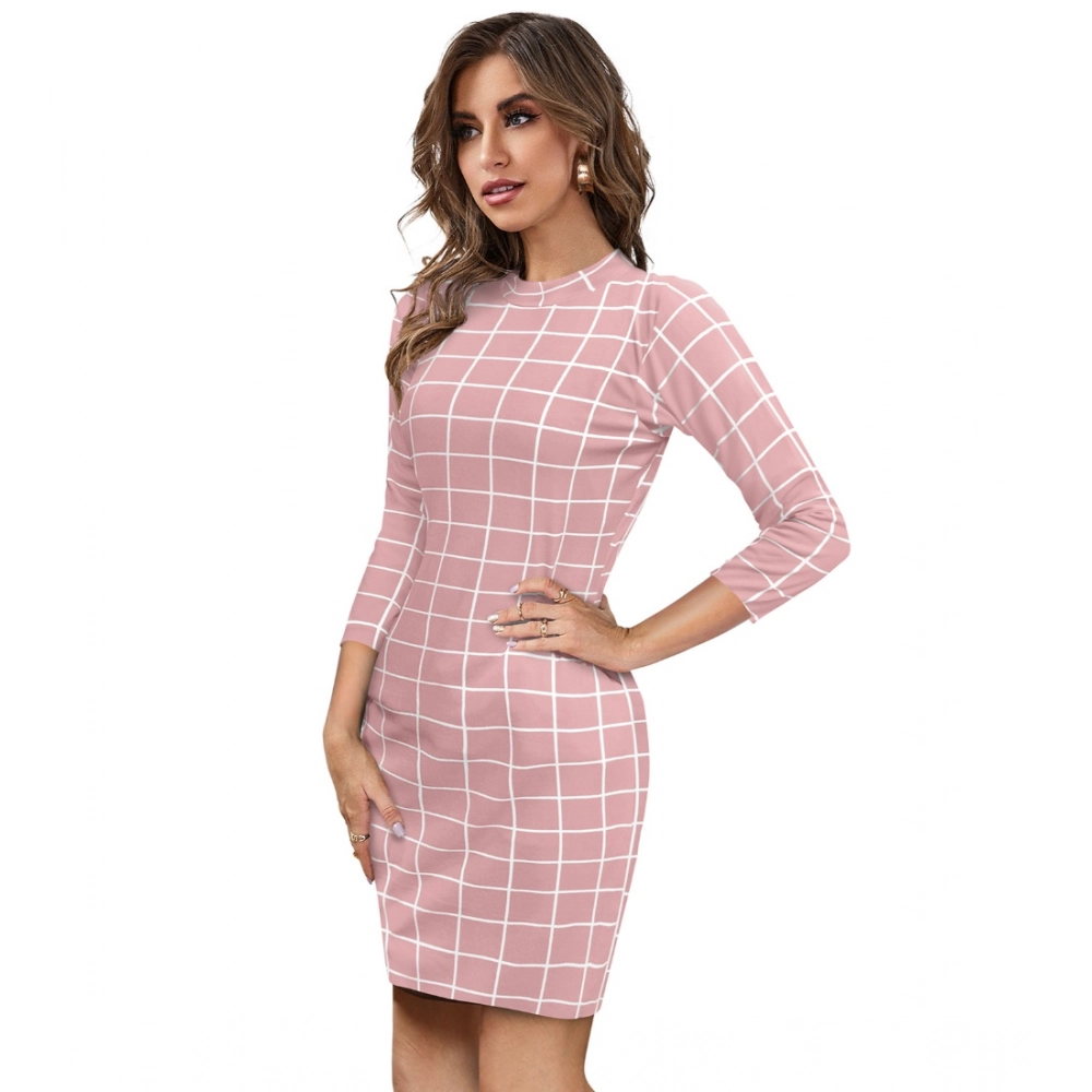 Generic Women's Polyester Solid High Neck Full Sleeve Dress (Peach) - Image 2