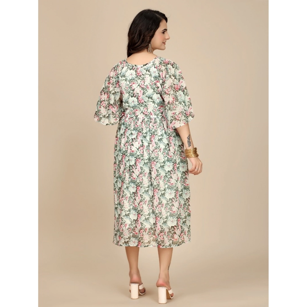 Generic Women's Georgette Printed Round Neck Short Sleeve Dress (Pink) - Image 6