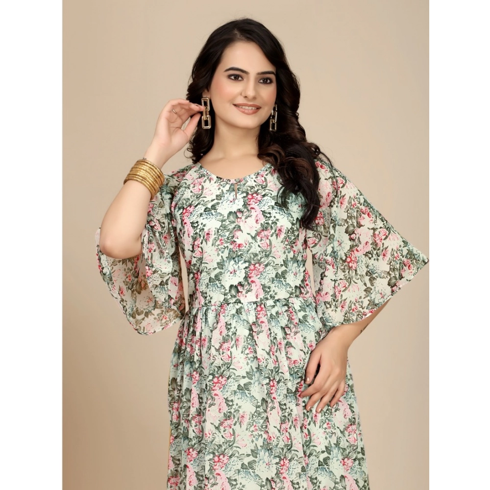 Generic Women's Georgette Printed Round Neck Short Sleeve Dress (Pink) - Image 5