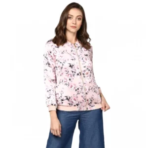 Generic Women's Satin Floral 3/4th Sleeve Jacket (Light Pink)