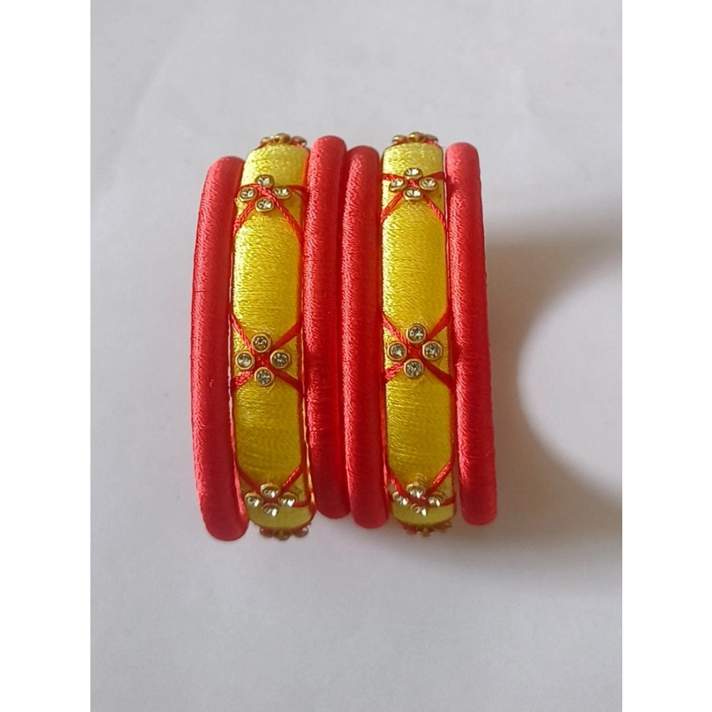 Generic Women's Plastic Silk Thread Bangles (Lemon Yellow, Size: 2.2) - Image 2