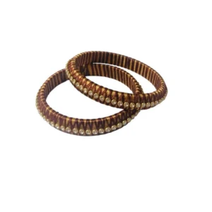 Generic Women's Plastic Silk Thread Bangles (Gold-Dark Brown, Size: 2.6)