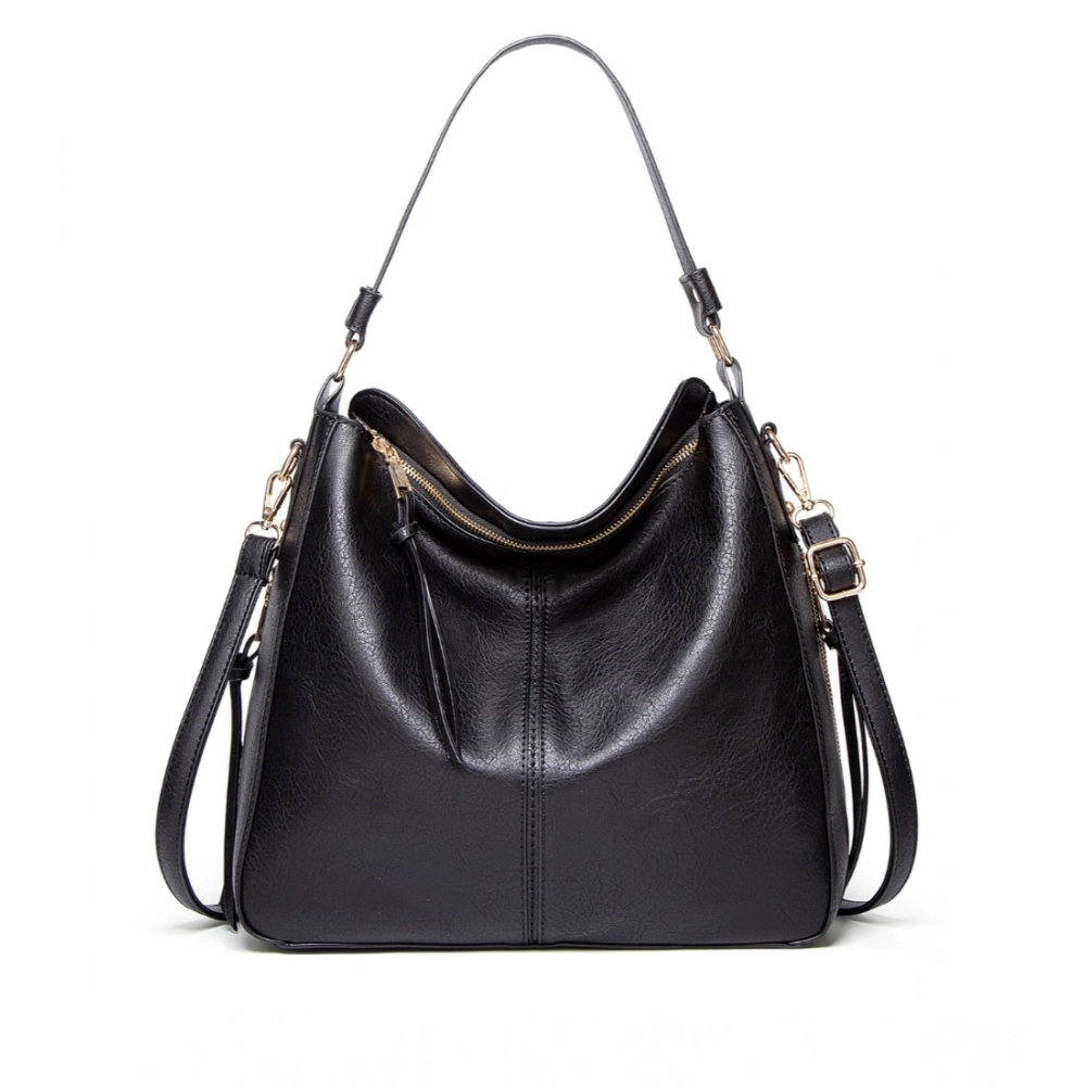 Generic Women's PU Leather Zipper Handbag (Black)