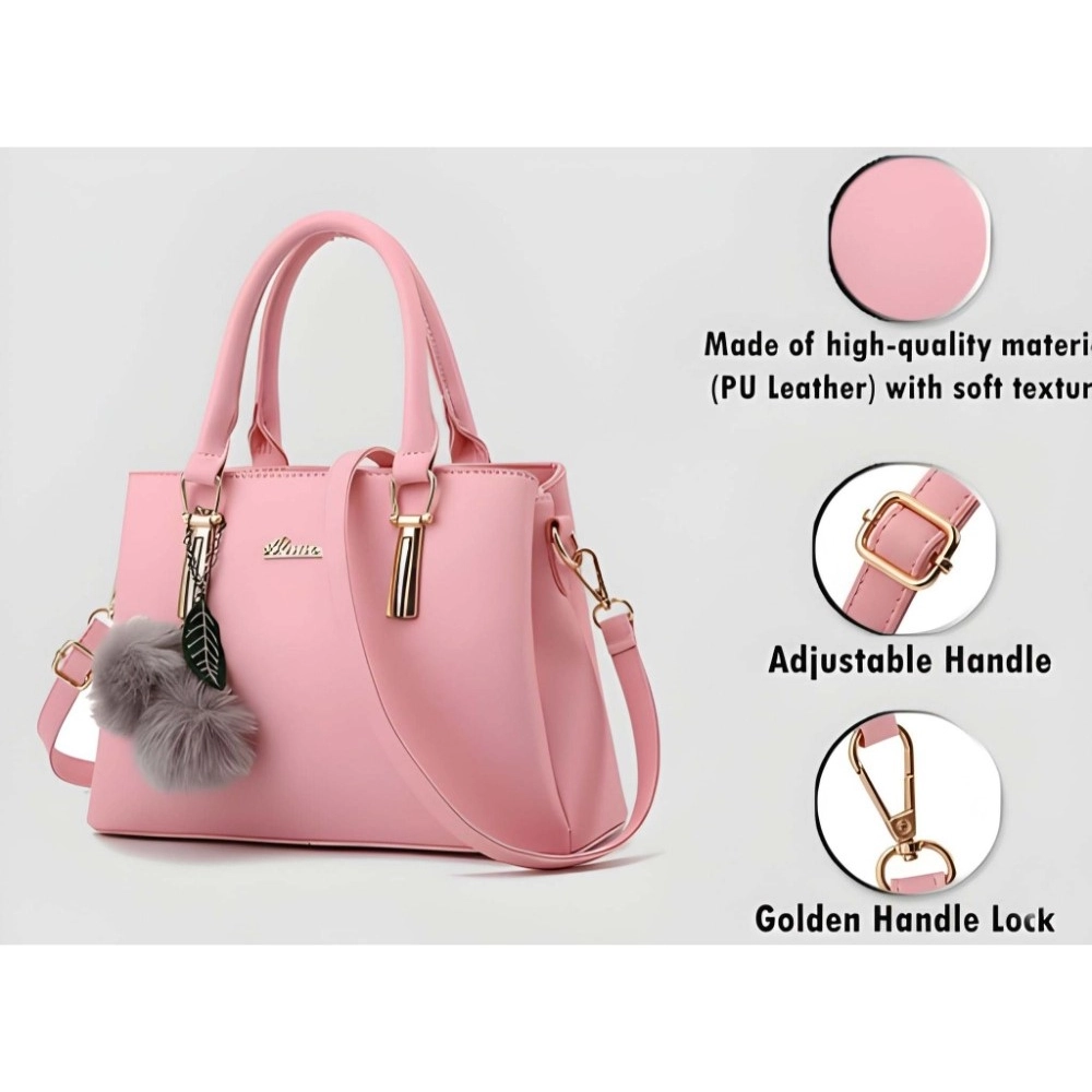 Generic Women's PU Leather Solid Shoulder Zipper Handbag (Pink) - Image 3