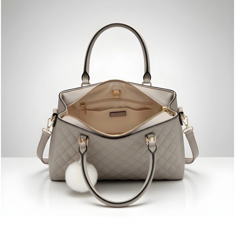 Generic Women's PU Leather Solid Shoulder Zipper Handbag (Grey) - Image 3