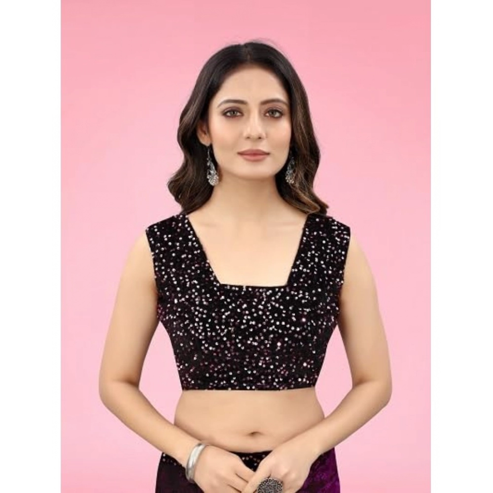 Generic Women's Lycra Floral Saree With Unstitched Blouse (Wine, 5.5 Mtr) - Image 2