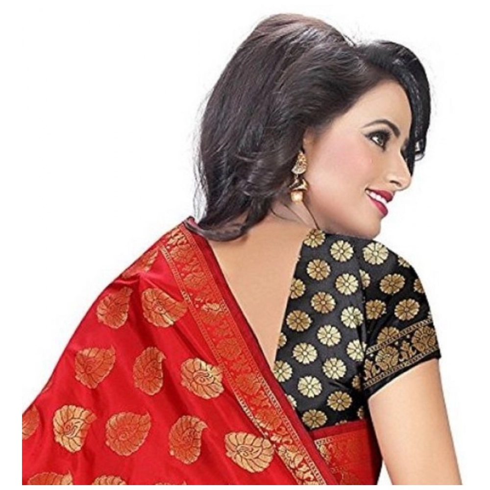 Generic Women's Jacquard Woven Saree With Unstitched Blouse 5.5Mtr (Red) - Image 4