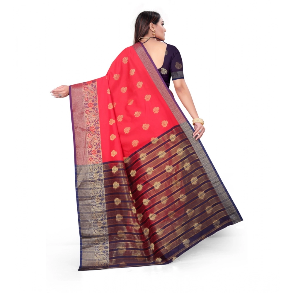 Generic Women's Silk Blend Woven Saree With Unstitched Blouse 5.5Mtr (Red) - Image 3