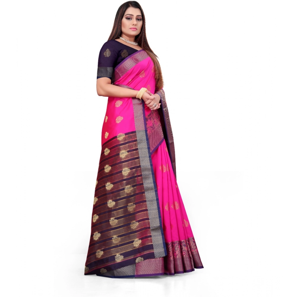 Generic Women's Silk Blend Woven Saree With Unstitched Blouse 5.5Mtr (Pink) - Image 4