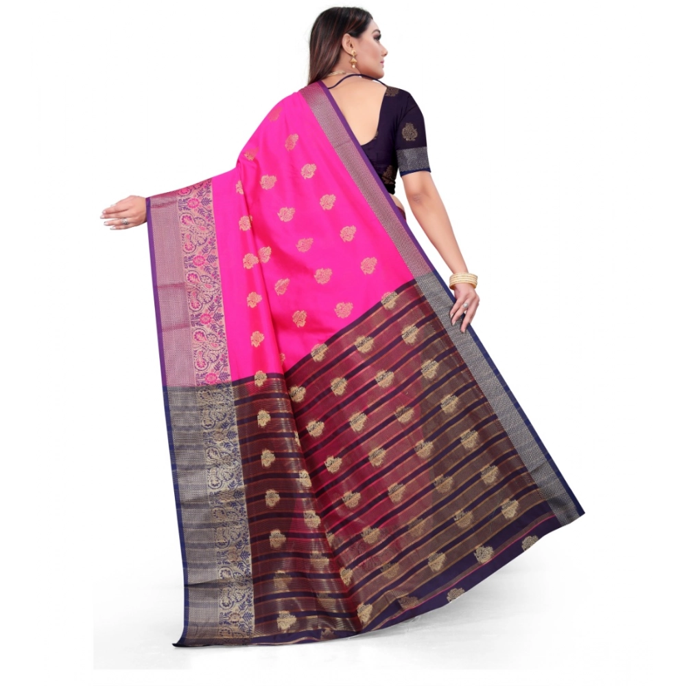 Generic Women's Silk Blend Woven Saree With Unstitched Blouse 5.5Mtr (Pink) - Image 3