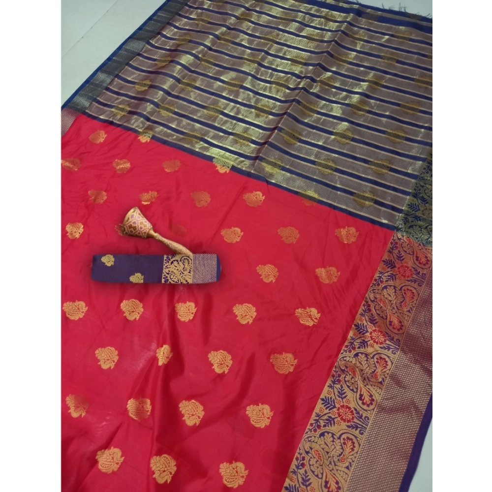 Generic Women's Silk Blend Woven Saree With Unstitched Blouse 5.5Mtr (Red) - Image 5