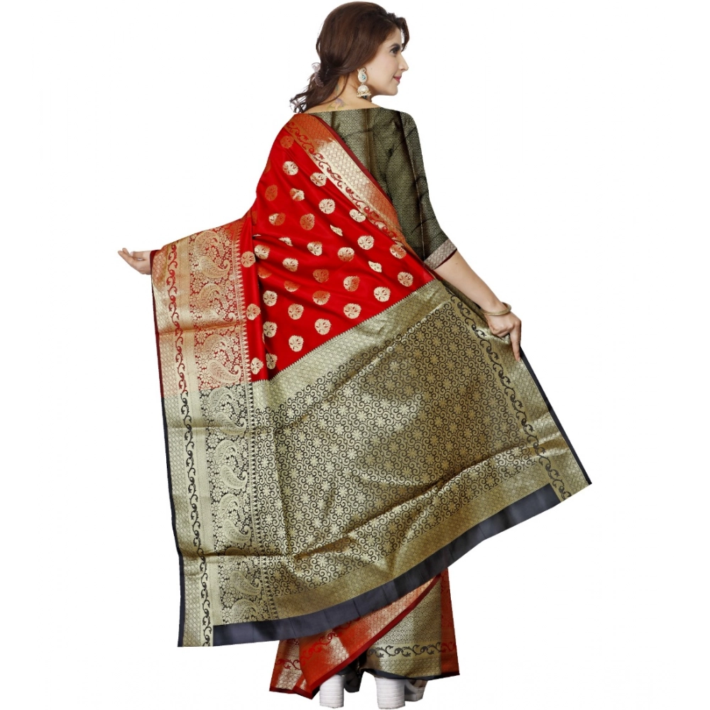 Generic Women's Jacquard Woven Saree With Unstitched Blouse 5.5Mtr (Red) - Image 3