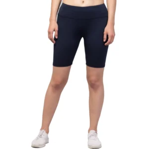 Generic Women's Polyester Solid Above Knee High-Rise Shorts (Navy)