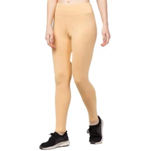 Generic Women's Polyester Solid Ankle Length High-Rise Tights (Beige)