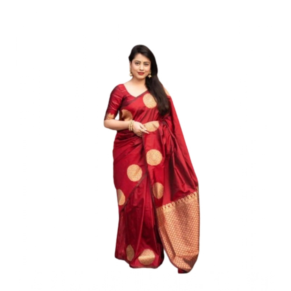 Generic Women's Silk Printed Saree With Unstitched Blouse 5.5Mtr (Red) - Image 3