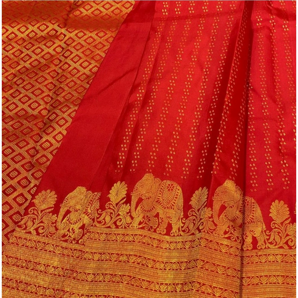 Generic Women's Silk Printed Saree With Unstitched Blouse 5.5Mtr (Red) - Image 2