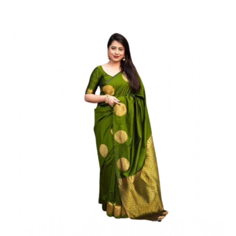 Generic Women's Silk Printed Saree With Unstitched Blouse 5.5Mtr (Green) - Image 3