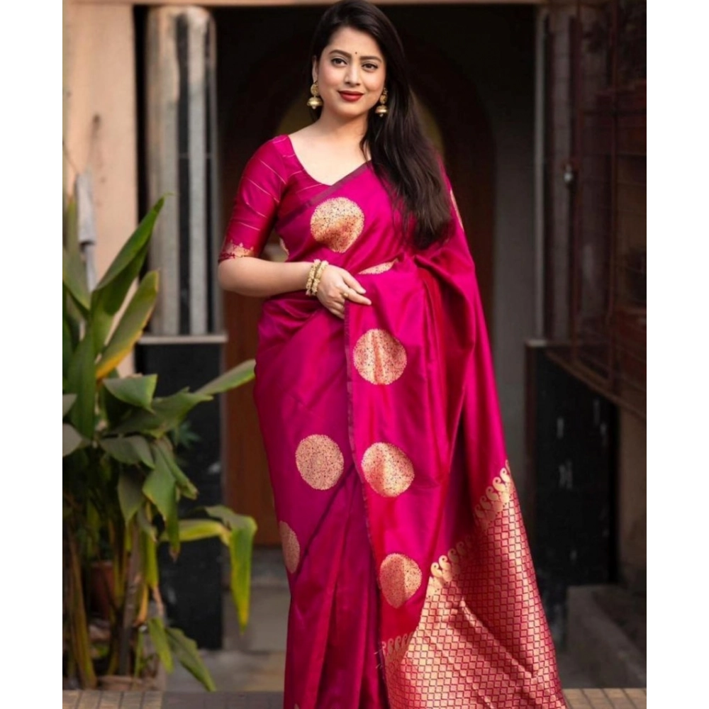 Generic Women's Silk Printed Saree With Unstitched Blouse 5.5Mtr (Pink) - Image 2