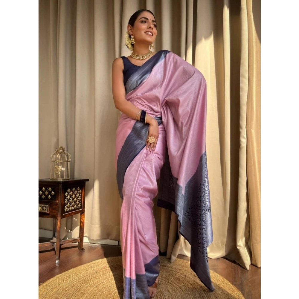 Generic Women's Silk Printed Saree With Unstitched Blouse 5.5Mtr (Pink) - Image 3