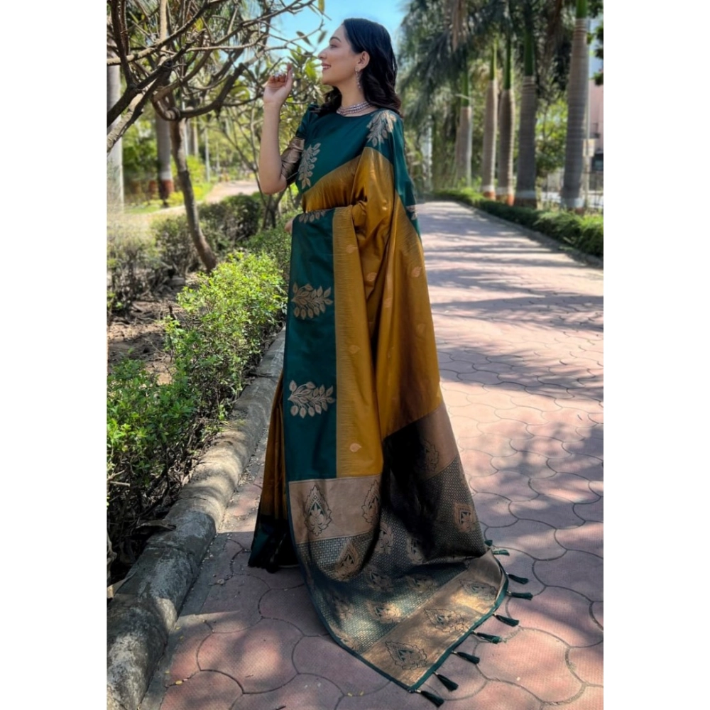 Generic Women's Silk Printed Saree With Unstitched Blouse 5.5Mtr (Yellow) - Image 3