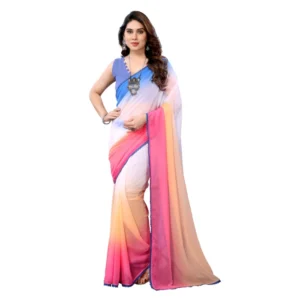 Generic Women's Small Lace Georgette Solid Ready-to-Wear Saree With Unstitched Blouse 5.5 Mtr (Multicolor)