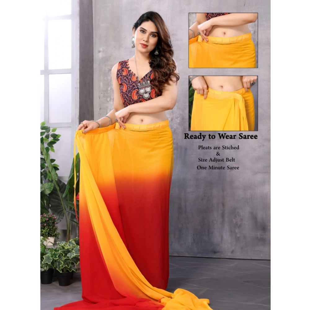 Generic Women's Small Lace Georgette Solid Ready-to-Wear Saree With Unstitched Blouse 5.5 Mtr (Red-Orange) - Image 2