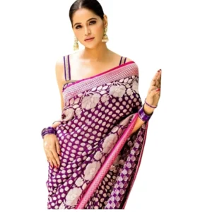 Generic Women's Silk Printed Saree With Unstitched Blouse 5.5Mtr (Purple)