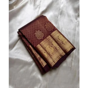 Generic Women's Silk Printed Saree With Unstitched Blouse 5.5Mtr (Maroon)