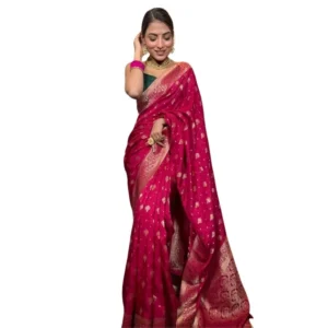 Generic Women's Silk Printed Saree With Unstitched Blouse 5.5Mtr (Rani Pink)
