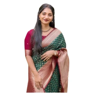 Generic Women's Silk Printed Saree With Unstitched Blouse 5.5Mtr (Green-Red)