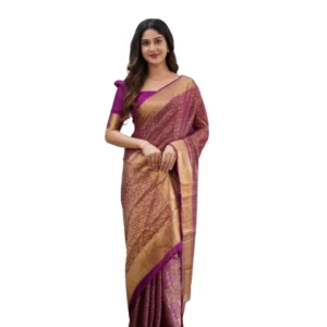 Generic Women's Silk Printed Saree With Unstitched Blouse 5.5Mtr (Wine)
