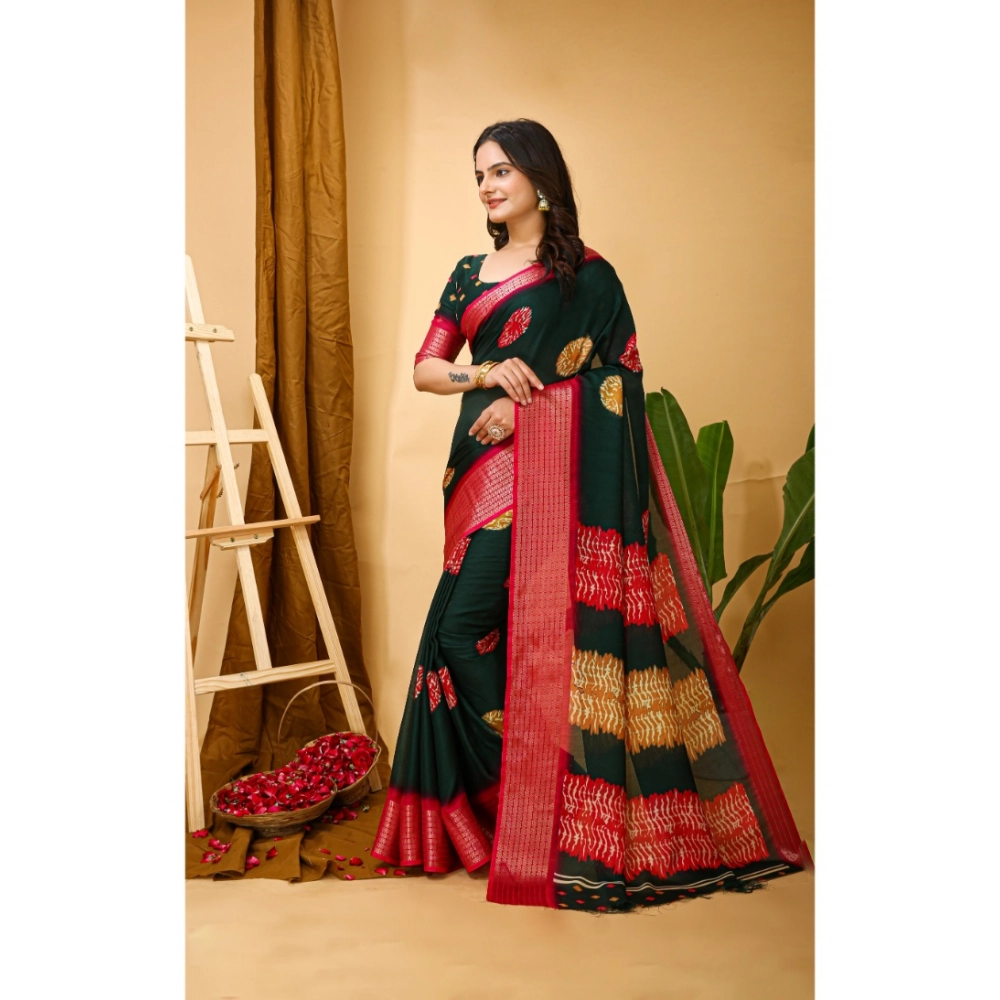 Generic Women's Soft Blooming Marshmallow Fabric Kalamkari Printed Saree With Unstitched Blouse 5.5Mtr (Green) - Image 4