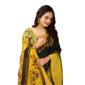 Generic Women's Soft Dola Cotton Kalamkari Printed Saree With Unstitched Blouse 5.5Mtr (Green)