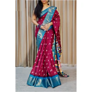 Generic Women's Soft Dola Cotton Kalamkari Printed Saree With Unstitched Blouse 5.5Mtr (Wine)