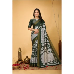 Generic Women's Soft Handloom Cotton Kalamkari Printed Saree With Unstitched Blouse 5.5Mtr (Green)