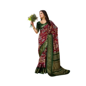 Generic Women's Soft Dola Cotton Kalamkari Printed Saree With Unstitched Blouse 5.5Mtr (Maroon)