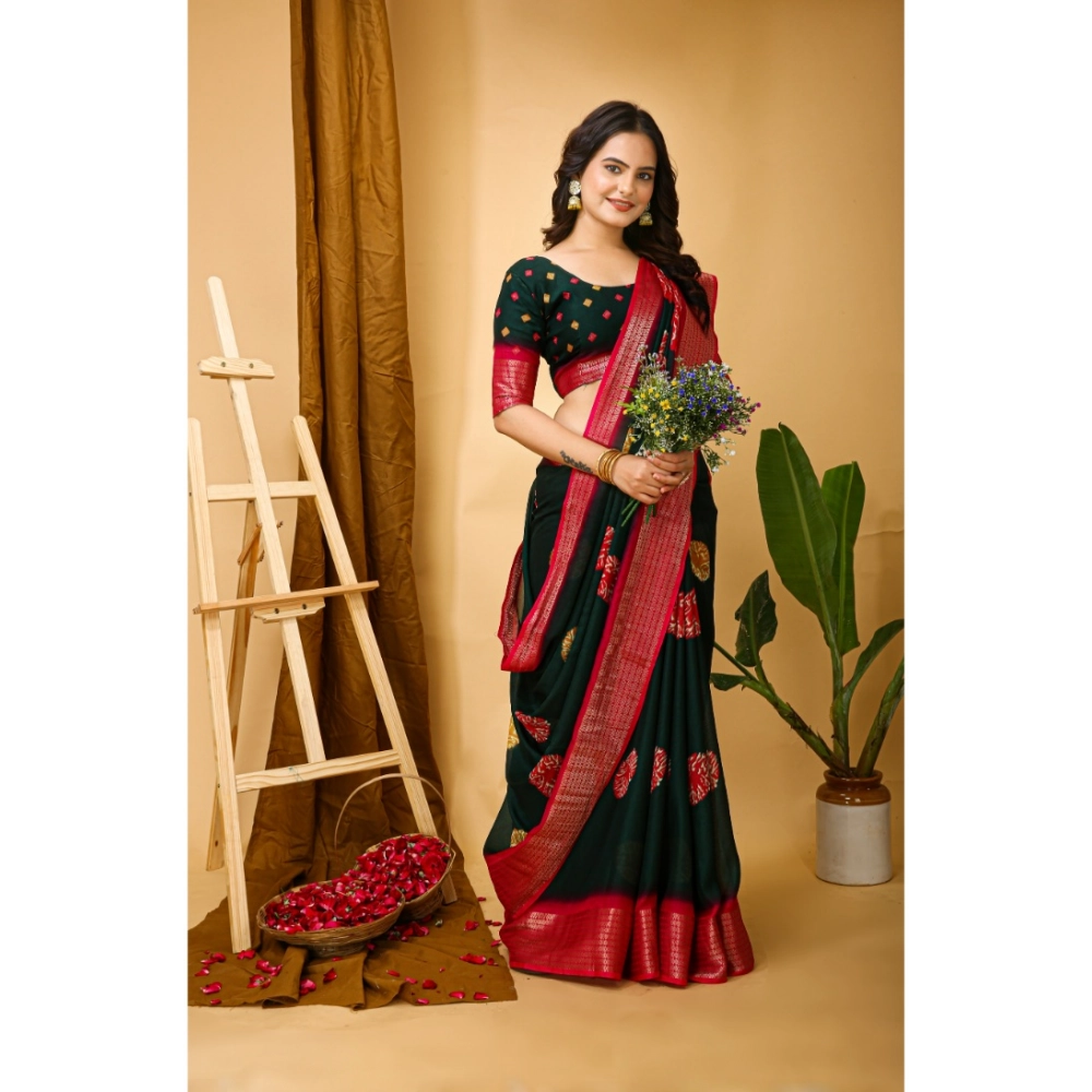 Generic Women's Soft Blooming Marshmallow Fabric Kalamkari Printed Saree With Unstitched Blouse 5.5Mtr (Green) - Image 2