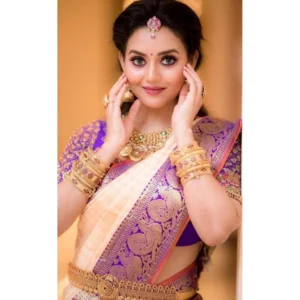 Generic Women's Soft Lichi Silk Printed Saree With Unstitched Blouse 5.5Mtr (Purple)