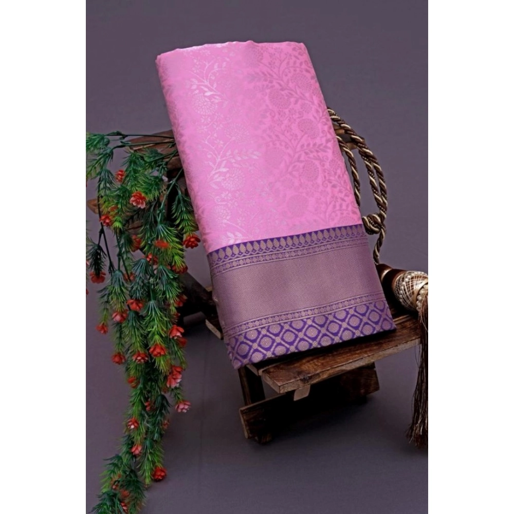 Generic Women's Soft Lichi Silk Printed Saree With Unstitched Blouse 5.5Mtr (Purple) - Image 2