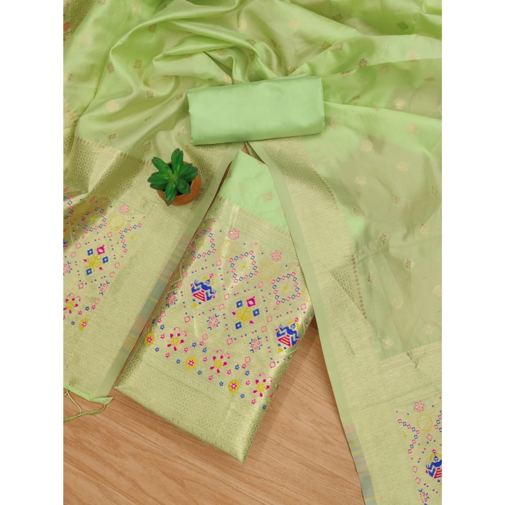 Generic Women's Banarasi Silk Printed Unstitched Salwar Suit Material With Dupatta (Pista, 3Mtrs) - Image 4