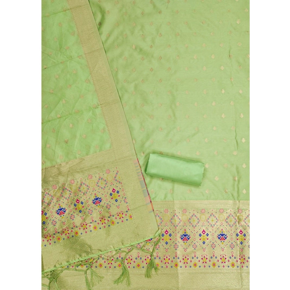 Generic Women's Banarasi Silk Printed Unstitched Salwar Suit Material With Dupatta (Pista, 3Mtrs) - Image 3