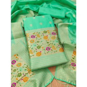 Generic Women's Banarasi Silk Printed Unstitched Salwar Suit Material With Dupatta (Sea Green, 3Mtrs)