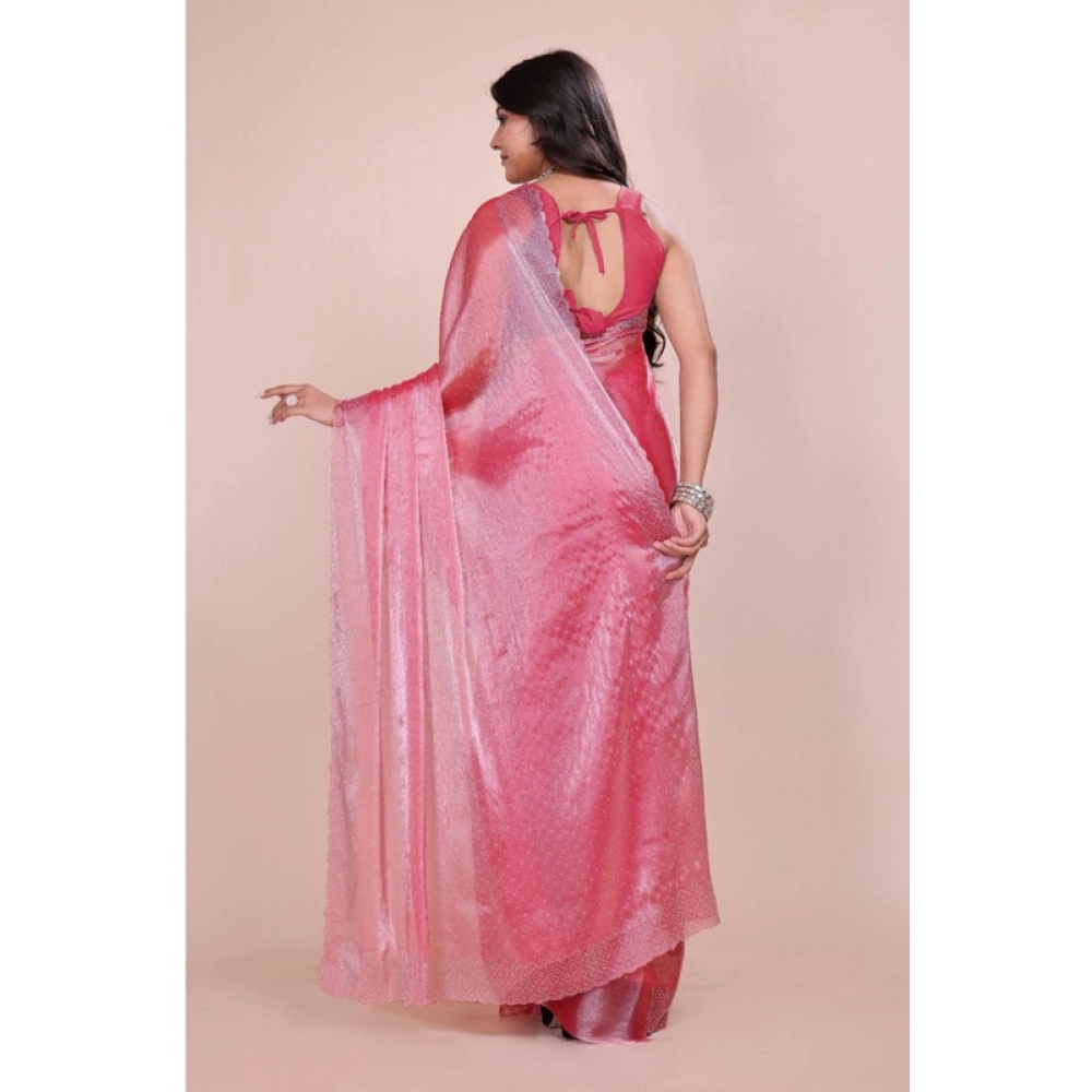 Generic Women's Jimmy choo Embellished Bollywood Saree With Unstitched Blouse 5.5Mtr (Pink) - Image 2