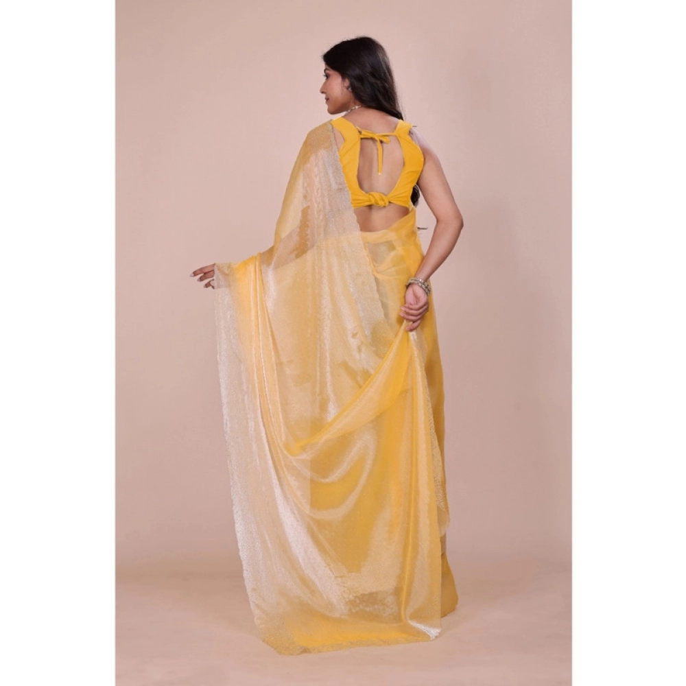 Generic Women's Jimmy choo Embellished Bollywood Saree With Unstitched Blouse 5.5Mtr (Yellow) - Image 2