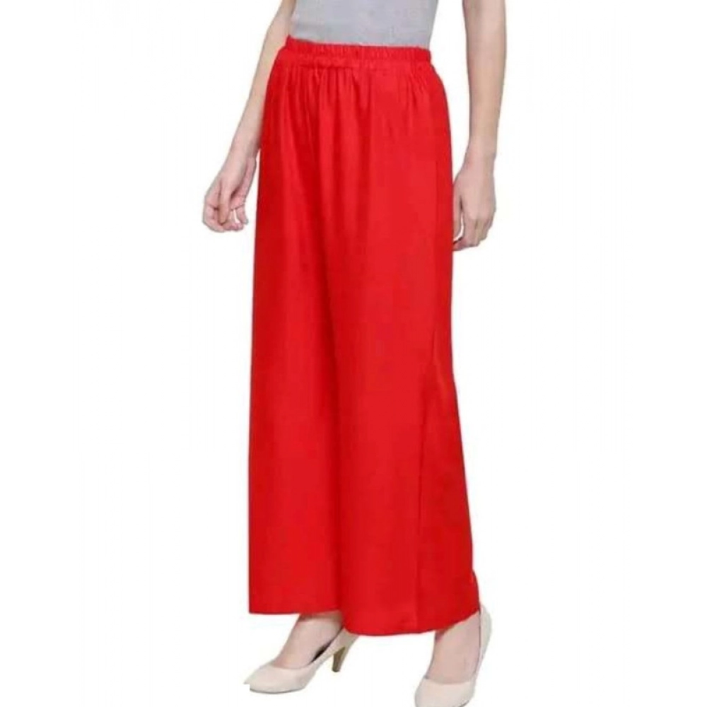 Generic Women's Casual Rayon Solid Ankle Length Palazzo (Red, Free Size) - Image 2