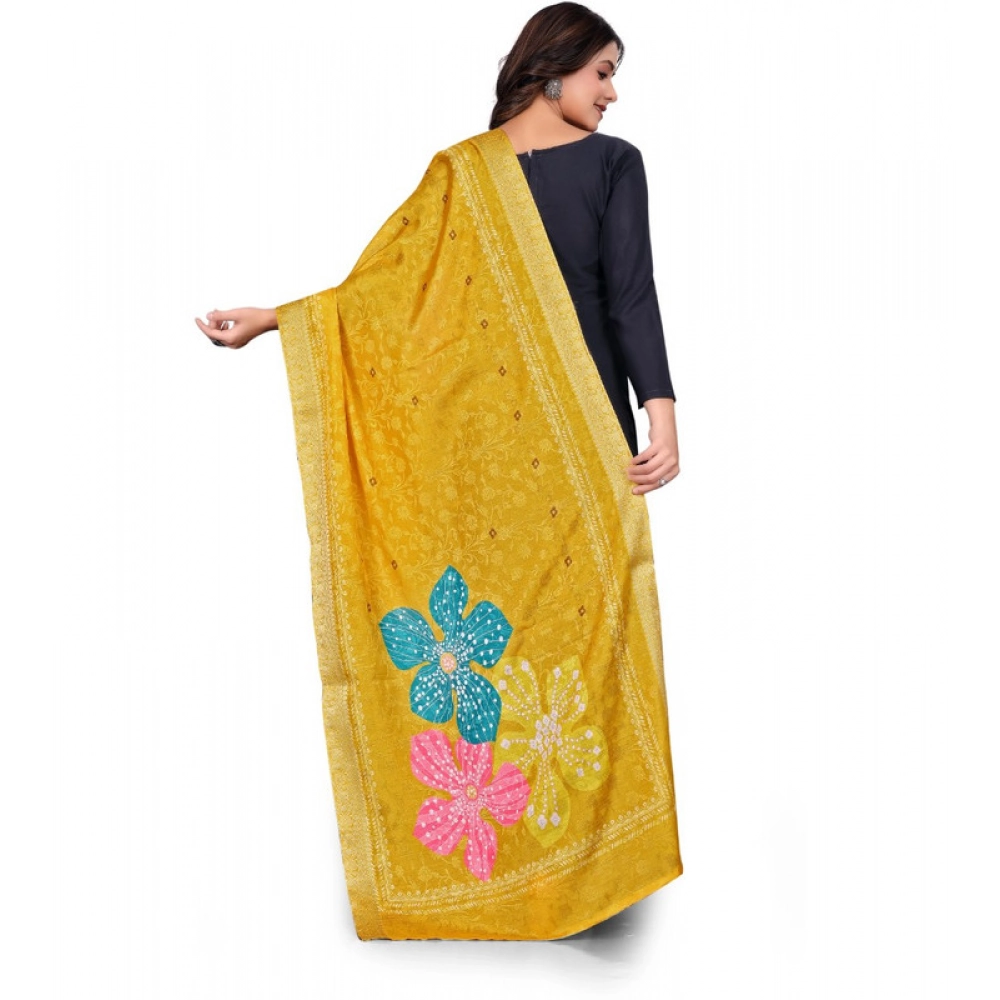 Generic Women's chanderi silk Printed Dupatta (Yellow, Length: 2 Mtr) - Image 5
