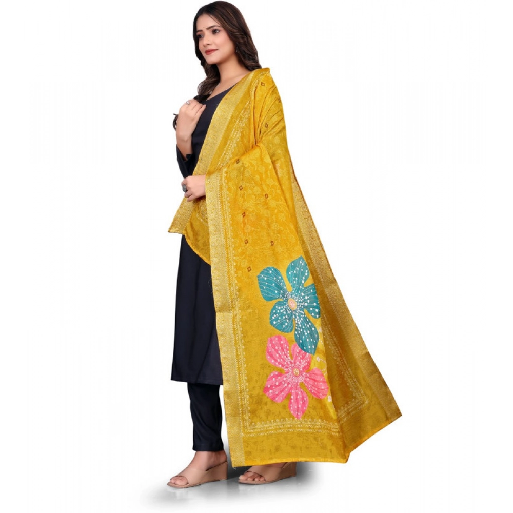 Generic Women's chanderi silk Printed Dupatta (Yellow, Length: 2 Mtr) - Image 4